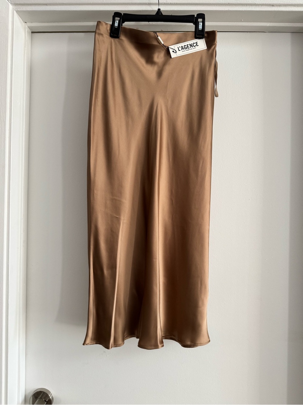 L'AGENCE Women's Silk Slip Skirt — Camel - Picture 3 of 6